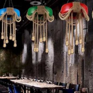 新品美式创意个性麻绳灯具轮胎工业风餐厅灯酒吧台复古咖啡厅装饰