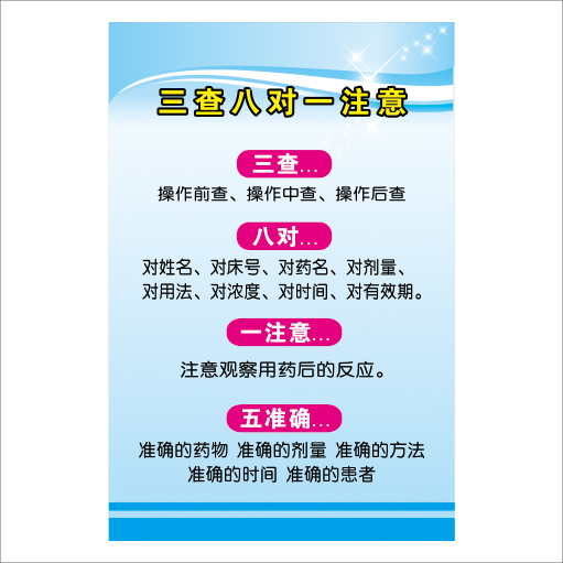 三查八对一注意五准确挂图医院科室制度海报医院宣传挂画墙贴利诚广告