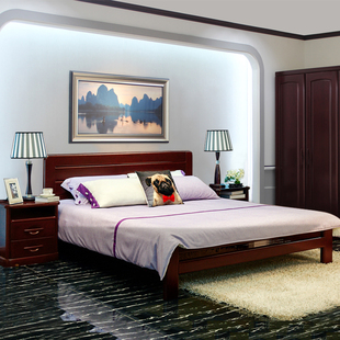 双叶家具实木床2米实木的现代简约红橡木实木床 新中式婚床双人床