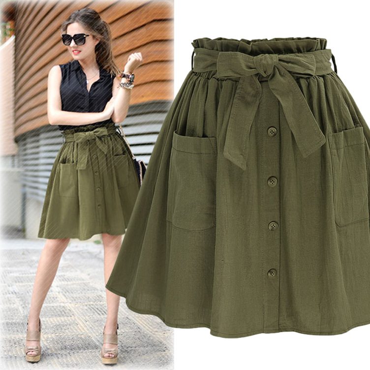 Women high waist skirts 高腰大口袋半身裙显瘦棉麻A字半身短裙在类目 女装/女士精品, 半身裙中 - 来自Buy2taobao.com提供专业的淘宝代购服务