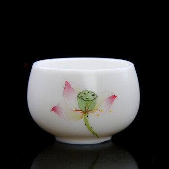 聚瓷 德化白瓷手绘品茗杯茶盏主人杯陶瓷杯功夫茶杯碗茶具 荷花杯_不