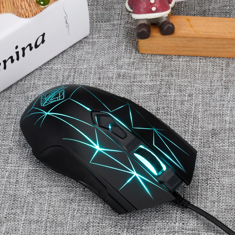 黑爵aj52有线游戏鼠标usb电竞吃鸡七彩呼吸灯樱花粉商务办公通用