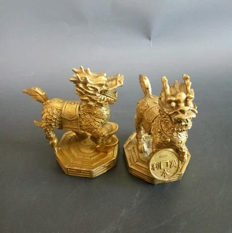 开光八卦风水纯铜麒麟像摆件一对招财摆财富瑞祥镇宅辟邪 佛香阁