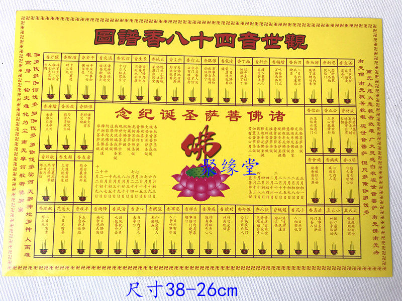 观世音四十八香谱图 纸质烧香图解 佛教用品 法物 法器 烧香图解