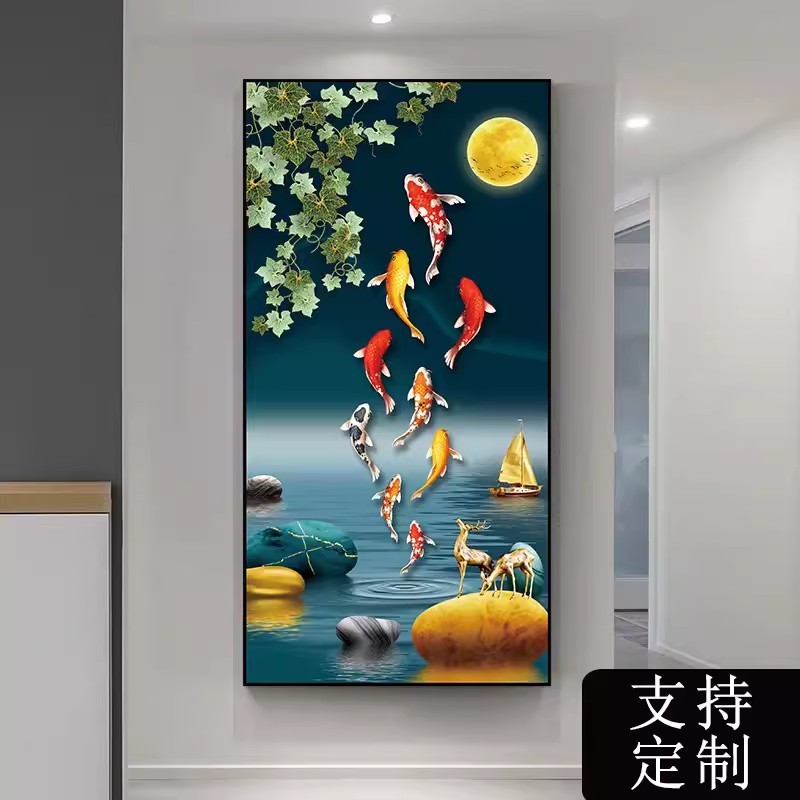 玄关装饰画贴自粘壁纸现代简约轻奢入户客厅走廊过道墙贴画3d立体