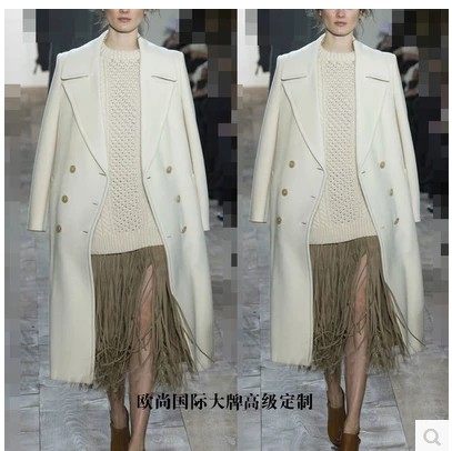 2021新品高端大牌走秀款白色羊绒大衣超长款双排扣羊毛呢外套女装