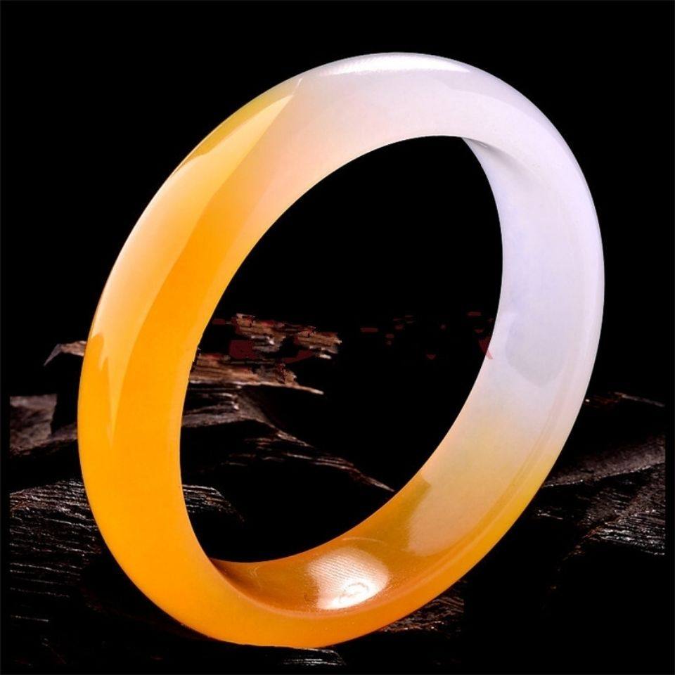 天然精品缅甸翡翠飘花黄翡玉手镯缅甸黄色旺夫玉镯子玉石镯子包邮