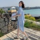 蓝色港风衬衣裙女夏季新款2024设计感小众宽松显瘦衬衫连衣裙短袖