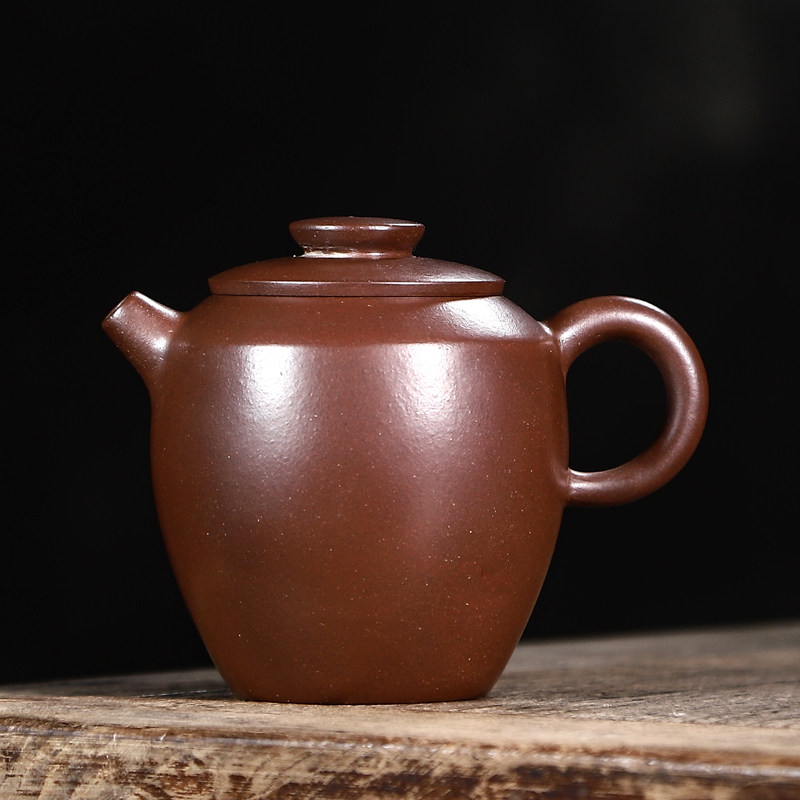 江湖茶馆全手工明式巨轮珠赤霞泥摹古小品独孔紫砂壶宜兴原矿