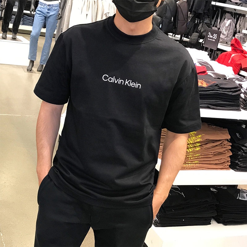 北美CK Calvin Klein男士春夏休闲字母OS宽松版纯棉厚圆领短袖T恤