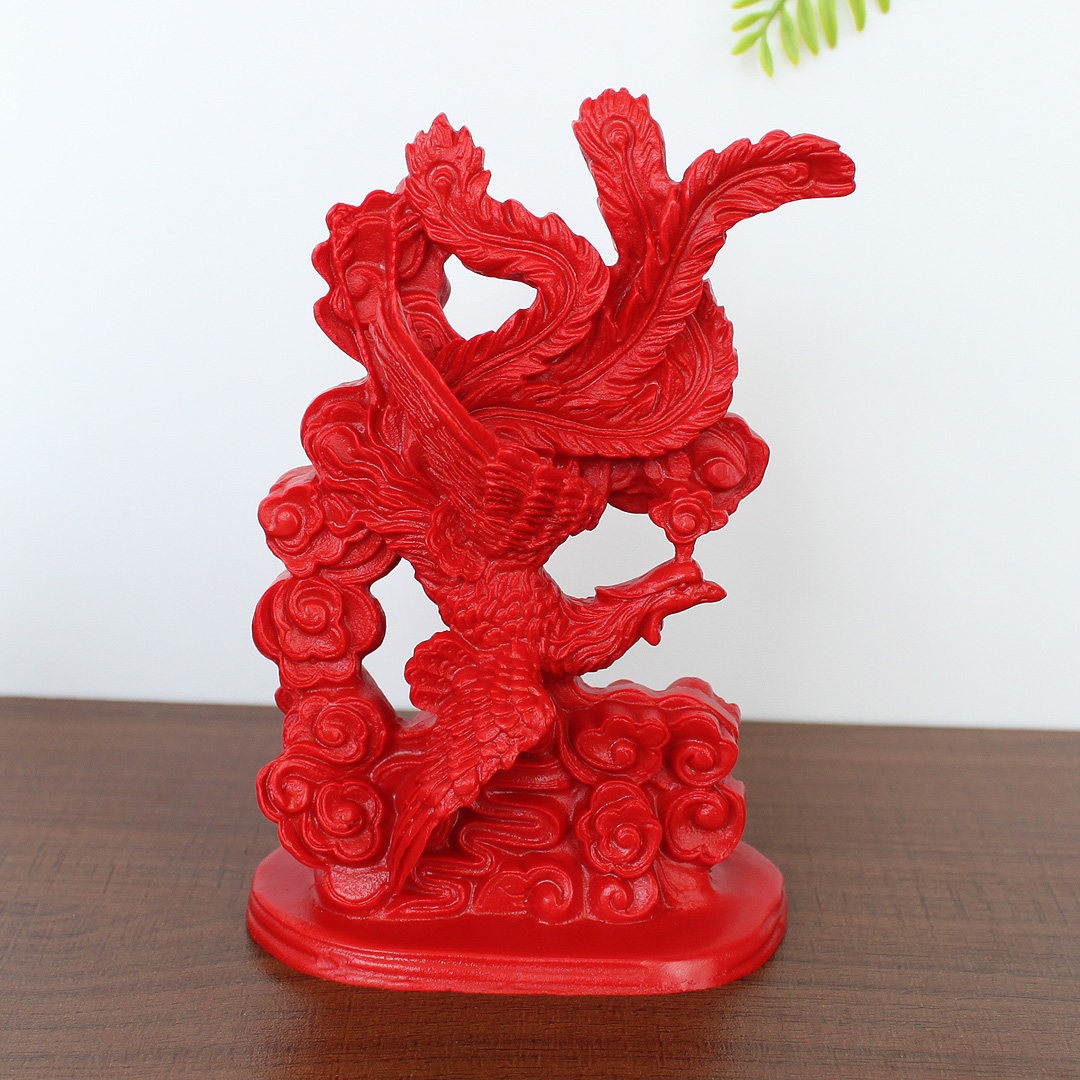 红色朱砂复古家居桌面摆件四灵之火凤凰朱雀凤舞九天女生装饰礼物