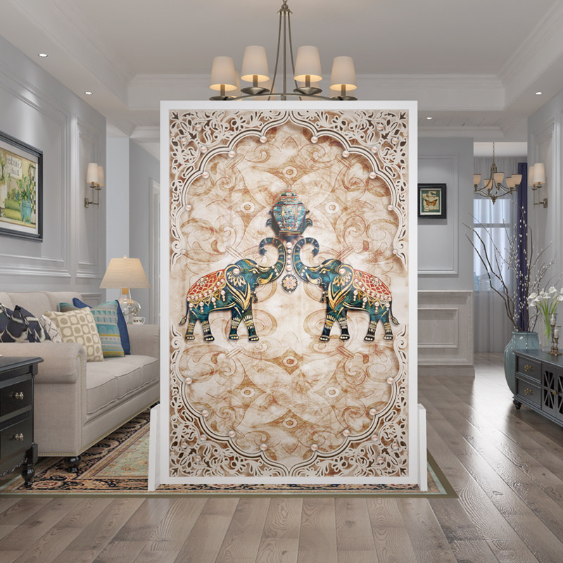 欧式屏风客厅卧室遮挡入户进门玄关隔断小户型实木美式大象座屏