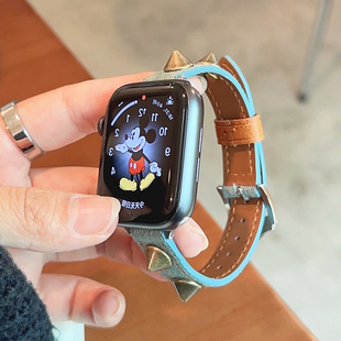 古铜色金属牛仔布高级感se适用iwatch表带s9苹果s8手表applewatch