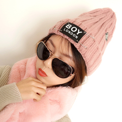 毛线帽子女冬天潮韩国可爱针织帽秋冬季保暖别针保暖加厚纯色韩版