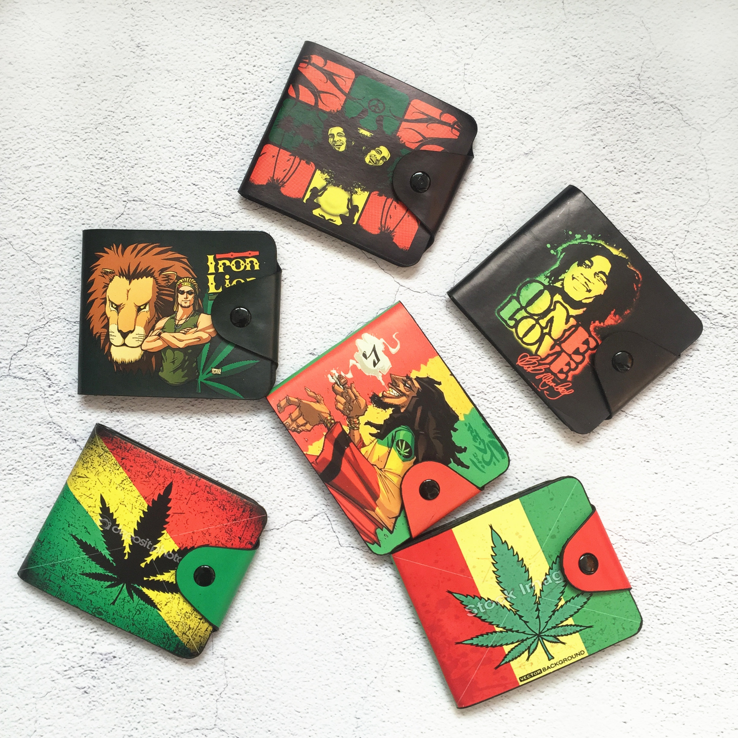 热销男士钱包短款pu_男士牙买加rasta雷鬼鲍勃马利红黄绿麻叶个性pu短