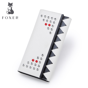 芬迪小怪獸包有不是鉚釘眼的嘛 FOXER 金狐貍女式長款錢包日韓時尚鉚釘小怪獸皮夾手拿牛皮大鈔夾 芬迪