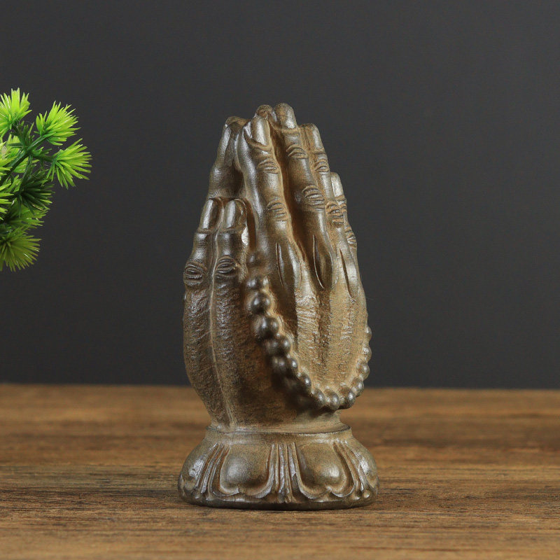 仿古做旧青石雕刻迷你念珠小佛手收藏石头摆件装饰菩萨佛像佛珠