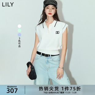 【宋茜同款】LILY2024夏新款设计感绣花美式学院风针织马甲背心女