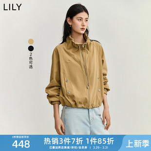 LILY2024春新款女装美拉德穿搭帅气通勤休闲工装短外套夹克式外套