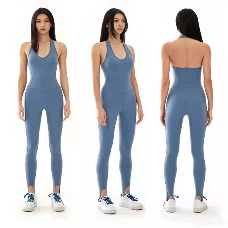 空中瑜伽带胸垫瑜伽服美背挂脖一体式健身衣运动连体服踩脚连体裤