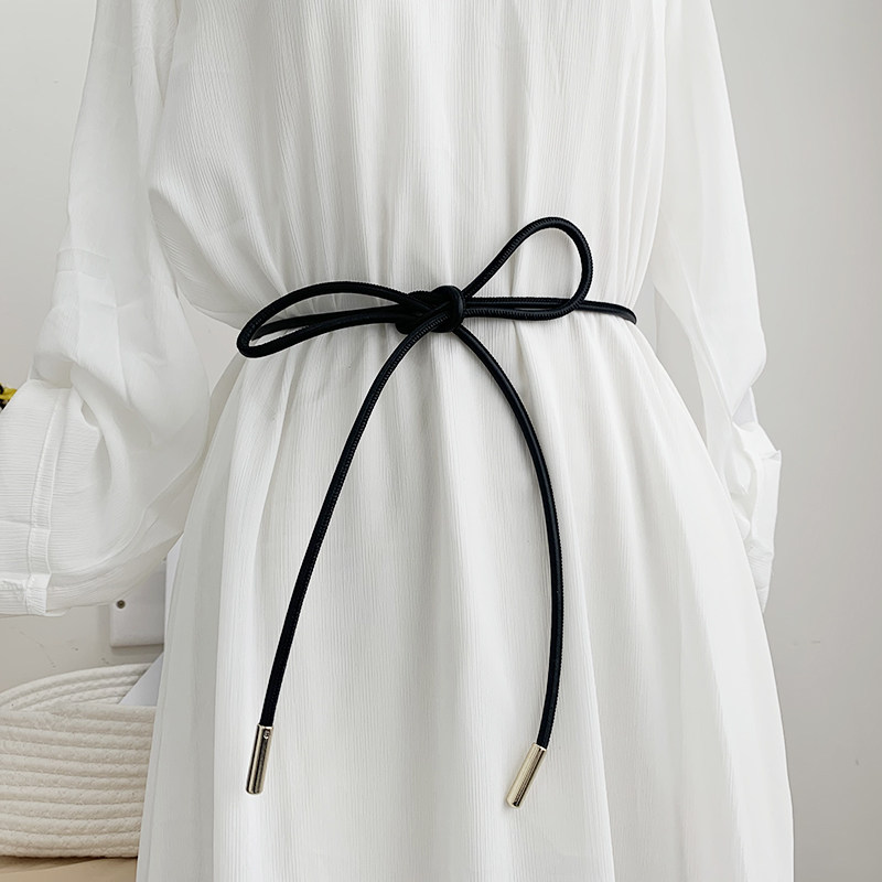 打结绑带细腰绳腰链女时尚简约配裙子黑色加长腰带女装饰大衣毛衣