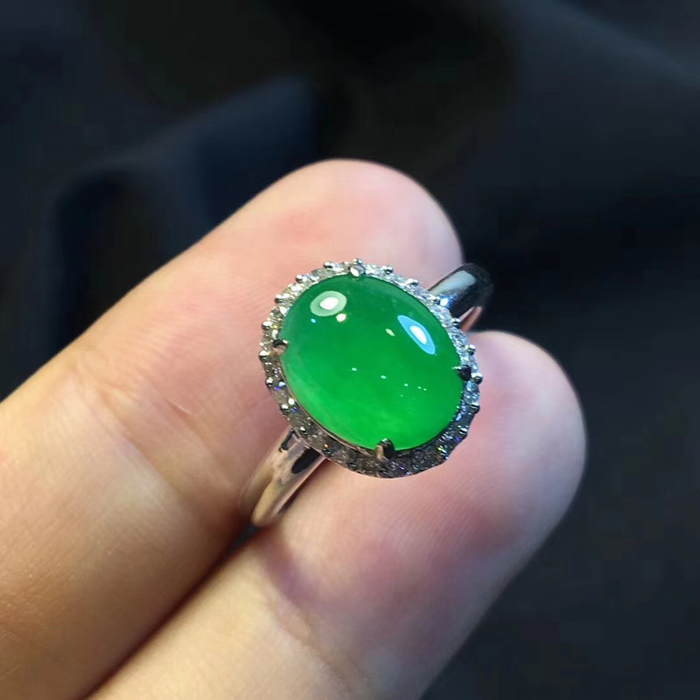 天然a货老坑翡翠玻璃种正阳绿翡翠戒指女满绿缅甸玉女戒钻石女戒