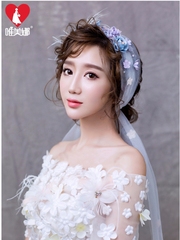 唯美娜  新款韩式新娘婚纱羽毛花朵头饰  影楼摄影造型发带头纱