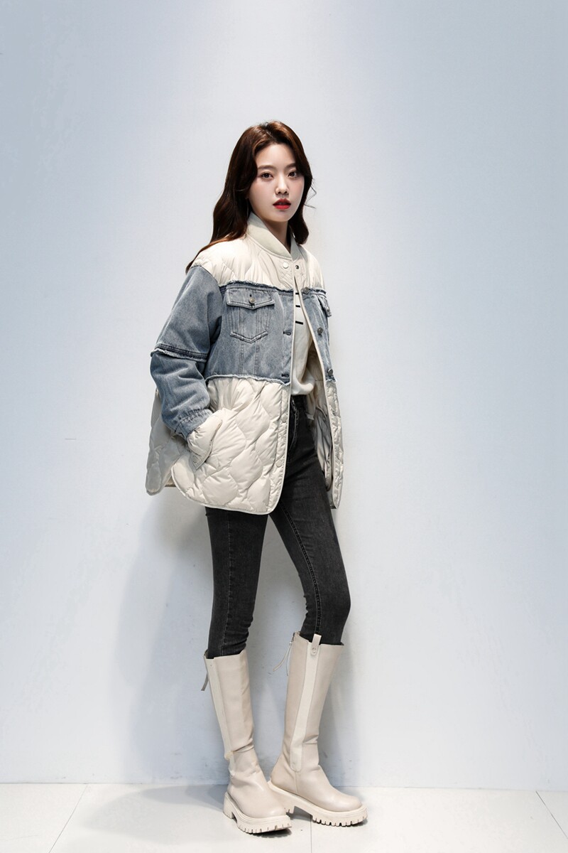 商场同款2021年冬季新款时尚短款小个子牛仔拼接韩版保暖羽绒服