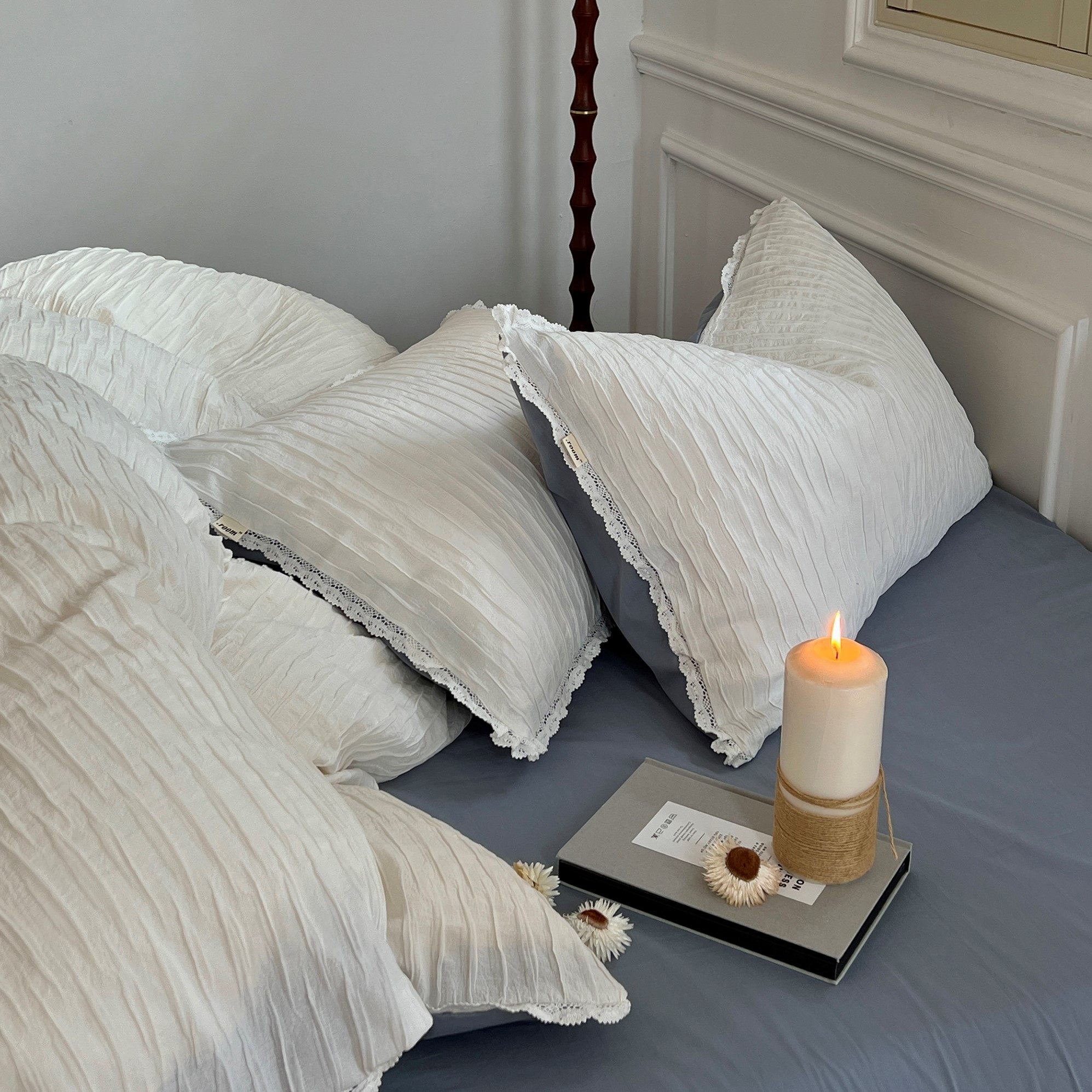 蔚蓝与奶白ins韩国慵懒皱感全棉四件套泡泡纱纯棉水洗棉床品18