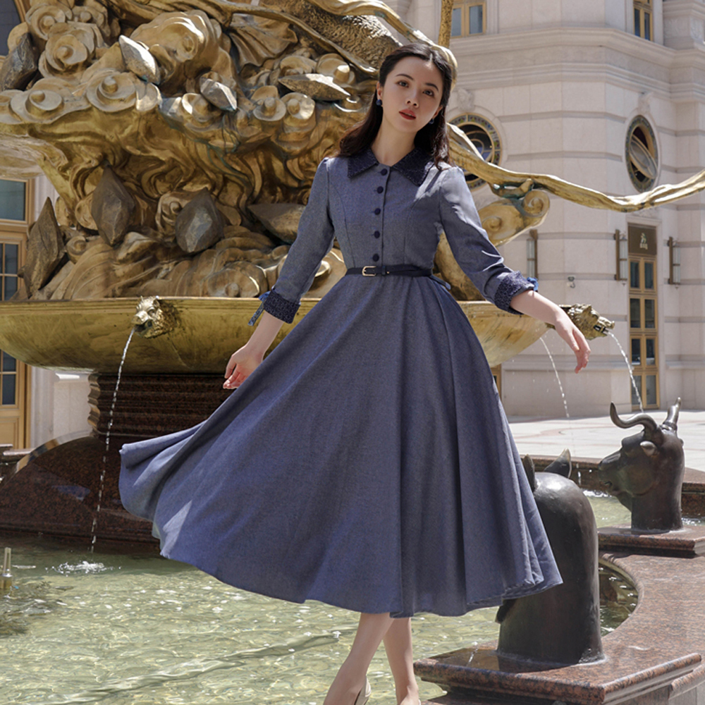 裙子_民国风女装法式秋装新款连衣裙英伦学院风文艺复古气质洋气长