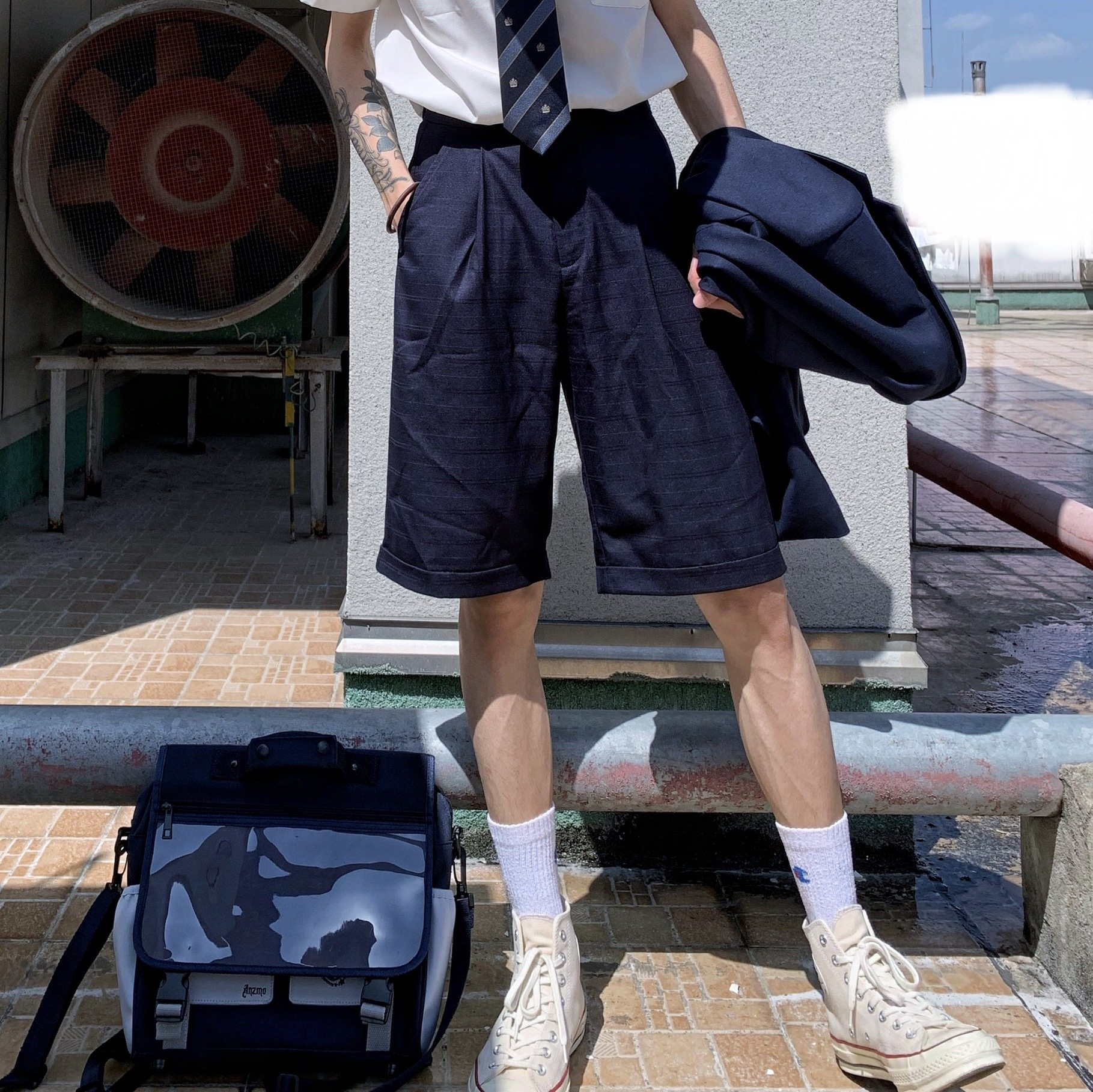 anzmo贩卖元气 原创多色短款格裤dk制服裤 夏季五分短裤日系绀色