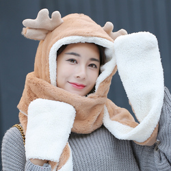 秋冬帽子围巾手套三件套女可爱韩版女学生三件