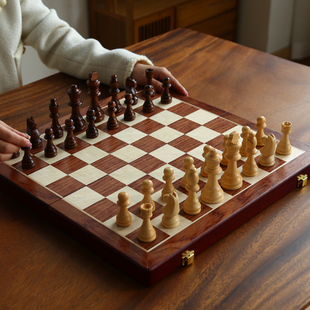 国际象棋实木益智娱乐手工高档折叠木质棋盘儿童学生黑白棋子ches