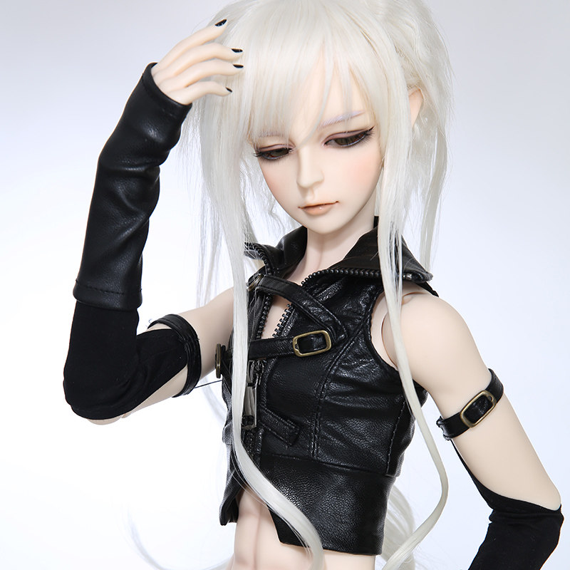 dodducan3分bjd娃娃精灵耳sd玩偶黑色皮衣套装