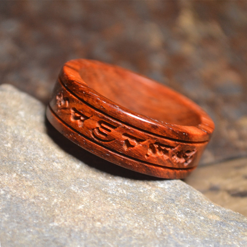 六字真言印度小叶紫檀木质戒指纯手工diy男女情侣对戒指环定制做