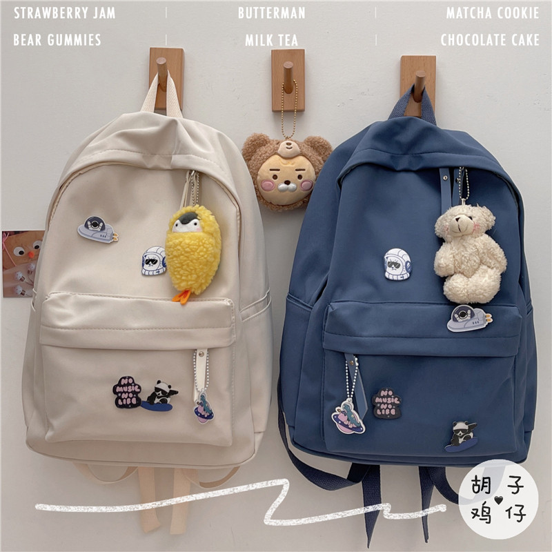 日系ins风少女学生书包女韩版原宿ulzzang简约纯色背包高中双肩包