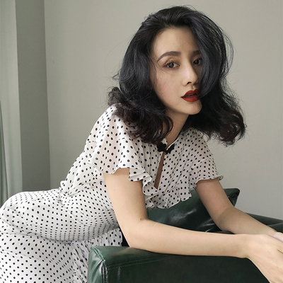 TWANG原创设计女飘逸复古圆点水玉披风女款连衣裙改良旗