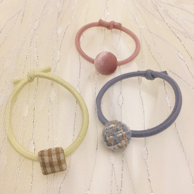 豆妈自制简单成人布艺粉色黄格子气质包扣基础扎发头绳橡皮筋发圈