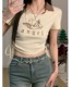 美式印花polo领系带T恤女夏2024新款设计感拼接修身显瘦短袖上衣