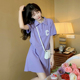 紫色polo领T恤连衣裙女夏季2022新款韩版宽松小个子减龄显瘦裙子