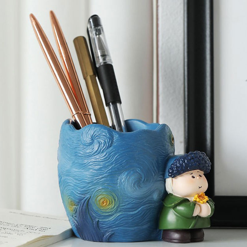 北欧创意梵高笔筒学生儿童个性大艺术家现代简约办公室桌面小摆件
