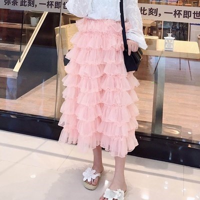 2018韩版高腰松紧仙女风裸粉色层层蛋糕裙中长款半身长裙在类目 女装/女士精品, 半身裙中 - 来自Buy2taobao.com提供专业的淘宝代购服务