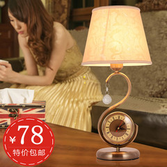 欧式复古台灯卧室床头灯简约现代创意时尚带钟表书房触摸台灯调光