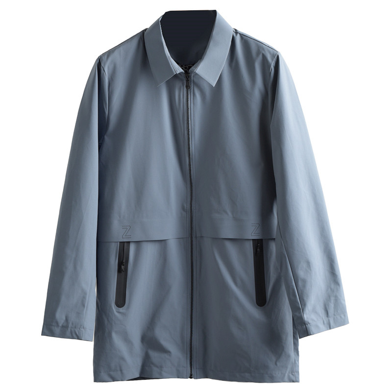 气节精气神 风度凛然 秋冬翻领修身中长款拉链风衣外套男 c1659