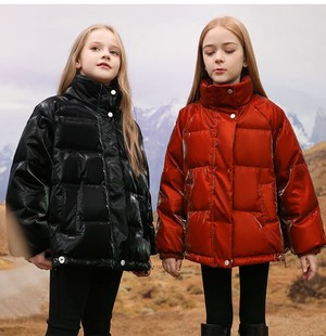 免洗女童亮面羽绒服2023冬季新款洋气加厚红色中大童儿童冬装外套