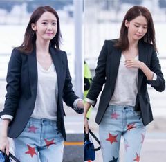 2016春季新款明星林允儿同款韩版黑色西服修身外套上衣女装