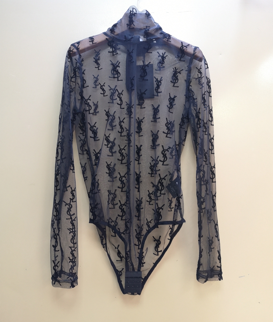 复古植绒连体打底衫女欧美风ins网纱透视设计感立领t恤三角连体衣