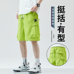 夏季新款军绿色速工装短裤男宽松运动休闲五分裤子型男潮牌中裤