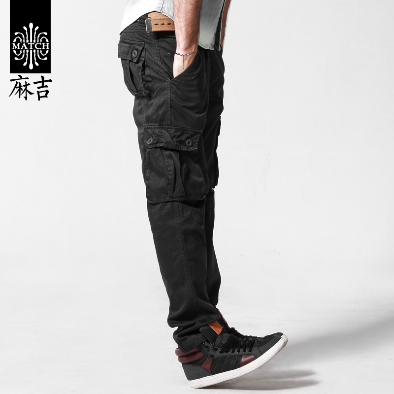 麻吉工裝褲男長褲多口袋修身春季大碼直筒休閑褲小腳男士迷彩軍裝