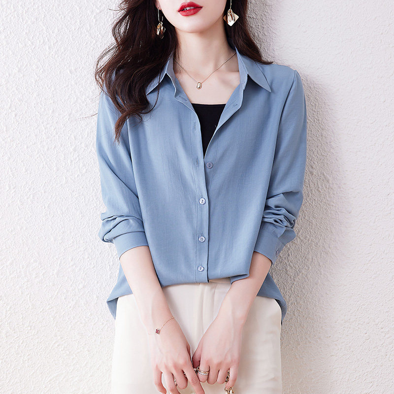 正品哥弟新款2022春秋100%真丝衬衫女长袖高端洋气缎面桑蚕丝上衣